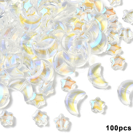 100Pcs 2 Styles Transparent Spray Painted Glass Beads GLAA-YW0005-14C-1
