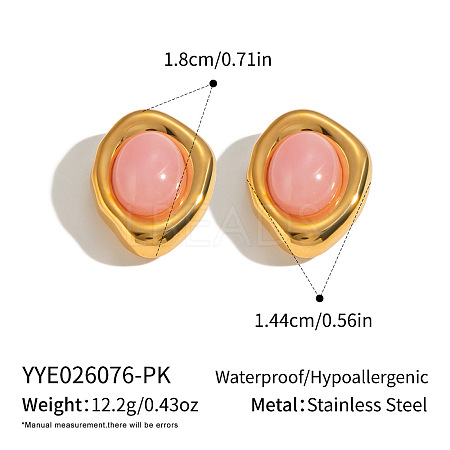 304 Stainless Steel Natural Rose Quartz Stud Earrings for Women OU7519-2-1