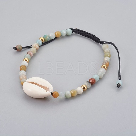 Natural Flower Amazonite Braided Bead Bracelets BJEW-JB04079-01-1