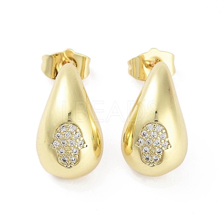 Teardrop Rack Plating Brass Cubic Zirconia Stud Earrings for Women EJEW-B047-02G-05-1