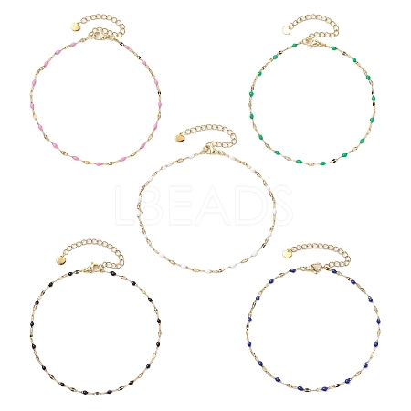 304 Stainless Steel Enamel Link Chain Anklets AJEW-AN00630-1