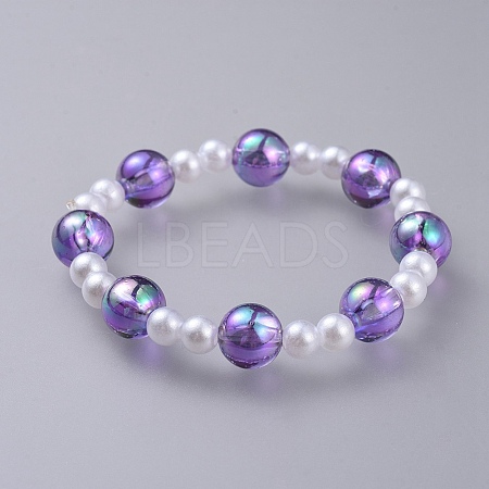 Transparent Acrylic Imitated Pearl  Stretch Kids Bracelets BJEW-JB04575-04-1