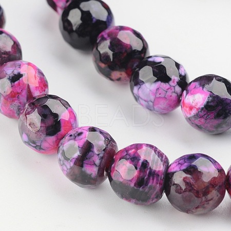 Faceted Round Dyed Natural Fire Crackle Agate Beads Strands G-D769-8mm-01-1