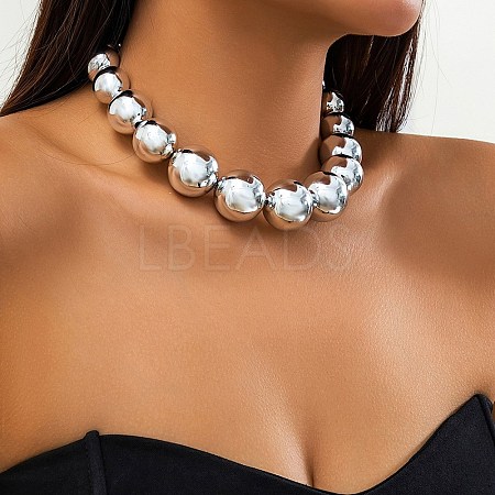 CCB Chunky Bead Ball Iron Chain Necklaces NJEW-K261-04P-1