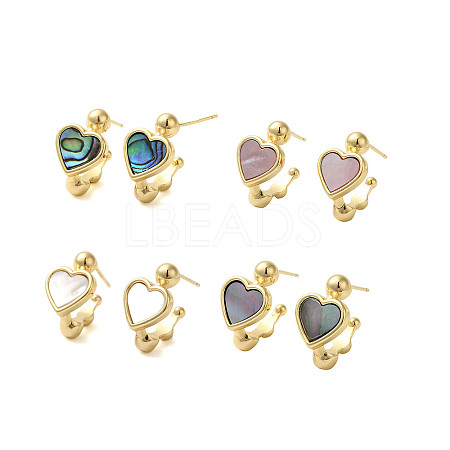 Shell Heart Stud Earrings EJEW-K287-01G-B-1