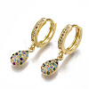 Brass Micro Pave Cubic Zirconia(Random Mixed Color) Dangle Hoop Earrings EJEW-S201-67-1