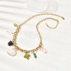 Electroplated Natural Shell & Glass Flower Butterfly Pendant 304 Staniless Steel Chain Necklaces for Women NJEW-A063-14G-1