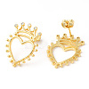 Clear Cubic Zirconia Hollow Heart with Crown Stud Earrings EJEW-R149-06G-2