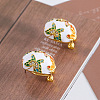 Alloy Enamel Oval with Butterfly Pattern Stud Earrings for Women WGEA3F2-01-4