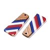 Independence Day Opaque Striped Resin & Walnut Wood Pendants RESI-U010-02A-2