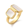 Rectangle 304 Stainless Steel White Shell Cuff Rings for Women RJEW-G346-04G-02-4