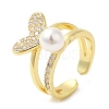 Rack Plating Brass Heart Open Cuff Ring with Cubic Zirconia RJEW-M151-03G-3