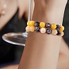 Natural Yellow Jade Round Beaded Stretch Bracelet BJEW-SW00077-01-5
