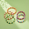 5Pcs 5 Colors Column Polymer Clay Stretch Beaded Bracelets BJEW-JB08765-6