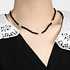 Elegant Round Natural Black Onyx(Dyed & Heated) & Glass & Freshwater Pearl Beaded Necklaces WB9753-4