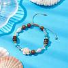 Adjustable Dyed Synthetic Turquoise & Coconut & Wood & Pearl Braided Bead Bracelets BJEW-JB10723-01-2