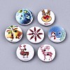 2-Hole Printed Natural Wood Buttons WOOD-S045-144-3