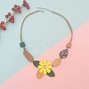Wooden Flower Leaf Pendant Imitation Leather Cord Necklaces for Women WG4EF74-01-4
