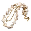 304 Stainless Steel with Dyed Floral White Natural Shell Nuggets Beaded Double Layer Necklaces for Women LS-NJEW-G181-13G-2