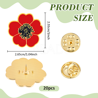 20Pcs Poppy Alloy Enamel Brooch JEWB-FG0001-67-1