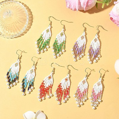 304 Stainless Steel Glass Seed Beads Arrow Dangle Earrings EJEW-MZ00554-1