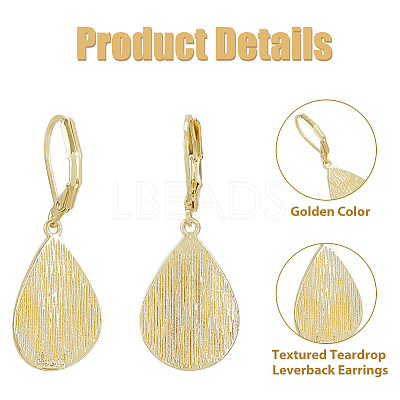 4 Pairs Teardrop Brass Leverback Earrings EJEW-HS0001-21G-1