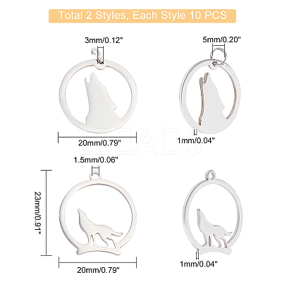 20Pcs 2 Style 201 Stainless Steel Pendants STAS-UN0028-49-1
