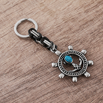 Vintage Men's 304 Stainless Steel & Resin Synthetic Turquoise Keychains JC3648-1