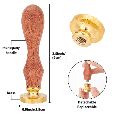 Brass Wax Seal Stamps with Wood Handle AJEW-WH0412-0080-1