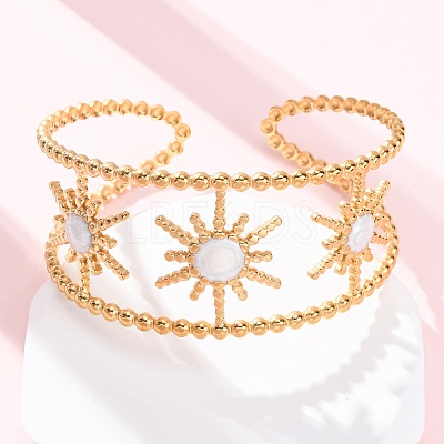 304 Stainless Steel Enamel Cuff Bangles for Women BJEW-D306-06G-1