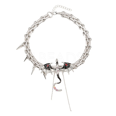 Alloy Enamel Pterosaur Pendant Necklaces NJEW-Z110-01P-1