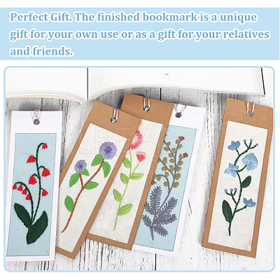 DIY Flower Pattern Paper Bookmark Embroidery Making Kits DIY-WH0304-311-1