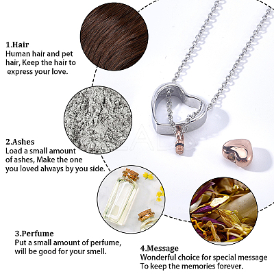 1Pc 304 Stainless Steel Heart Pendant Urn Ashes Necklaces NJEW-CN0001-19RGP-1