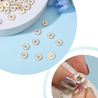 40Pcs 2-Hole Alloy Enamel Flat Round Buttons BUTT-CA0001-36LG-1
