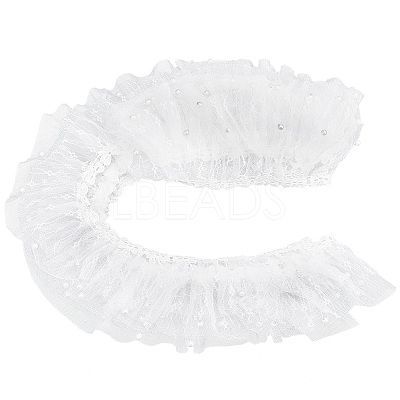 5 Yards Polyester Pleated Flower Lace Trim OCOR-GF0003-89B-1