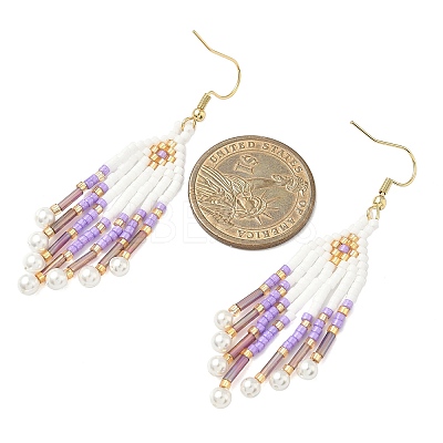 304 Stainless Steel Glass Seed Beads Arrow Dangle Earrings EJEW-MZ00554-05-1