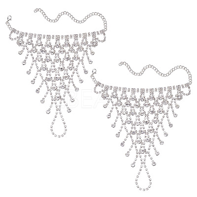 2Pcs Brass Rhinestone Chain Finger Rings Bracelet BJEW-ME0001-01S-1