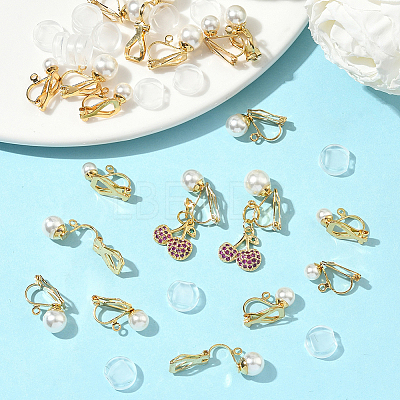 24Pcs 4 Styles 304 Stainless Steel Clip-on Earring Findings with Imitation Pearl Plastic Beaded STAS-SC0010-46A-1