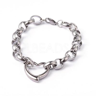 Tarnish Resistant Heart 304 Stainless Steel Link Necklaces and Bracelets Jewelry Sets SJEW-F132-08P-1