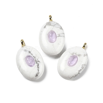 Natural Howlite & Cubic Zirconia Pendants G-Z076-01G-07-1