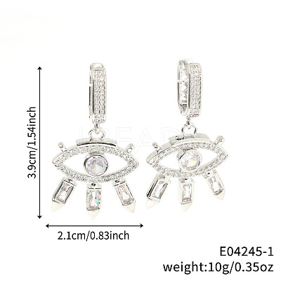 Fashionable Brass Clear Cubic Zirconia Eye Hoop Earrings CN7590-1-1