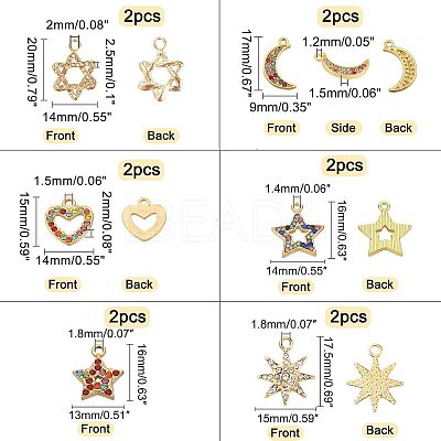 12Pcs 6 Style Alloy Rhinestone Pendants FIND-FH0002-72-1