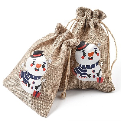 30Pcs 15 Styles Christmas Printed Jute Cloth Storage Pouches ABAG-YW0001-10-1