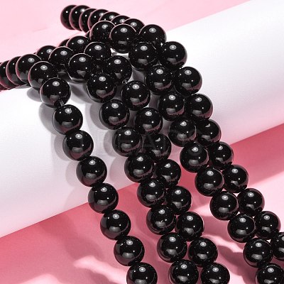 Synthetic Black Stone Beads Strands G-G088-10mm-1
