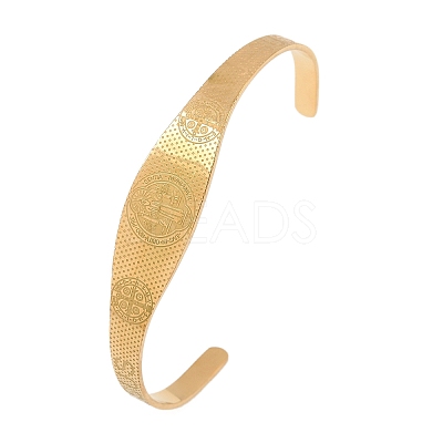 Saint Benedict Religion 304 Stainless Steel Cuff Bangles for Women BJEW-S181-01G-1