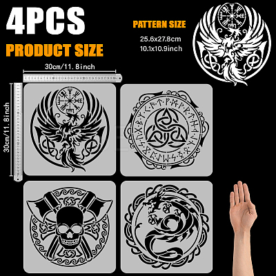 4Pcs 4 Styles PET Hollow Out Drawing Painting Stencils DIY-WH0394-0228-1