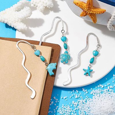 3Pcs 3 Styles Zinc Alloy Wavy Bookmarks AJEW-JK00297-1