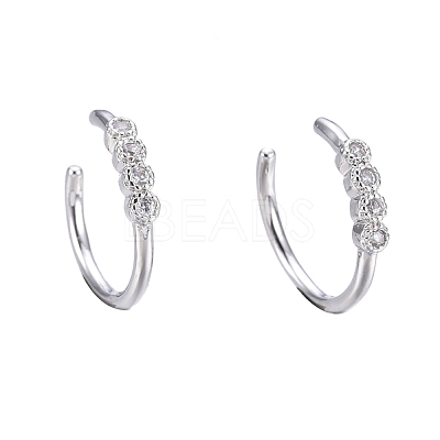 Brass Micro Pave Clear Cubic Zirconia Cuff Earrings EJEW-I249-13P-1