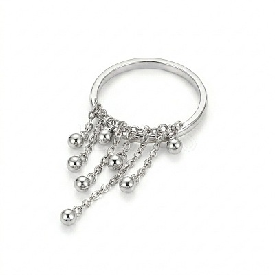 304 Stainless Steel Round Bead Tassel Finger Rings WGCFC02-02-1