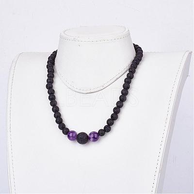 Natural Amethyst Beaded Necklaces & Stretch Bracelets Jewelry Sets SJEW-JS00918-05-1